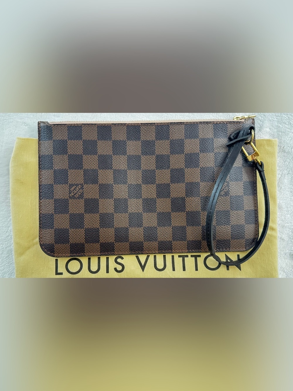 Louis Vuitton Brown Damier Ebene Check Canvas Pouch (authentic with microchip)